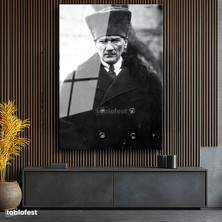 Tablofest Tamperli Cam Tablo Atatürk Kalpaklı Kürklü Palto Kışlık Atatürk Tablosu Duvar Dekoru