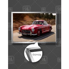 SML Tablo Nostaljik Kırmızı Araba Vintage Old Red Car Yatay Çerçeveli Kanvas Tablo