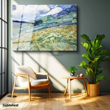 Tablofest Tamperli Cam Tablo Vincent van Gogh Tepe ve Alan Manzarası Ressam Tablosu Duvar Dekoru