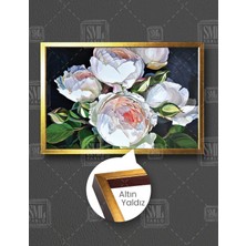SML Tablo Gül Bahçesinde Beyaz Güller Rose Garden Dekor Yatay Çerçeveli Kanvas Tablo