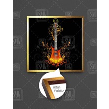 SML Tablo Yanan Ateş Gitar Müzik Dekor Kare Çerçeveli Kanvas Tablo