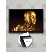 SML Tablo Altın Boyalı Robot Gold Liquid Kadın Yatay Çerçeveli Kanvas Tablo
