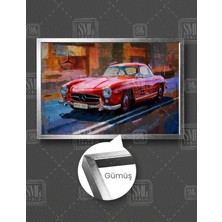 SML Tablo Kırmızı Klasik Araba Yağlı Boya Efekti Mercedes Benz 300 Sl Yatay Çerçeveli Kanvas Tablo
