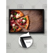 SML Tablo Lezzetli Pizza Dilimi Fast Food Italyan Mutfağı Yatay Çerçeveli Kanvas Tablo