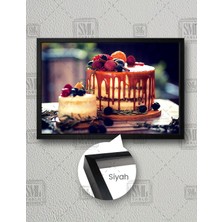SML Tablo Çikolatalı ve Böğürtlenli Pasta Cake Pastane Yatay Çerçeveli Kanvas Tablo