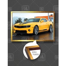 SML Tablo Sarı Spor Araba Chevrolet Camaro Hız Yatay Çerçeveli Kanvas Tablo