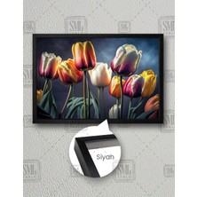SML Tablo Beyaz ve Turuncu Laleler Çiçek Bahçesi Flower Yatay Çerçeveli Kanvas Tablo