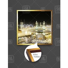 SML Tablo Kabe Gece Işık Manzara Müslüman Islam Kare Çerçeveli Kanvas Tablo