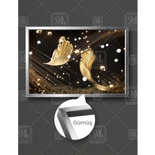 SML Tablo Gold Yapraklar ve Inciler Yatay Çerçeveli Kanvas Tablo
