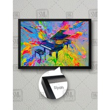 SML Tablo Renkli Neon Renklerin Arasında Piyano ve Müzik Sembolleri Müzik Enstürümanı Yatay Çerçeveli Kanvas Tablo