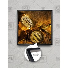 SML Tablo Altın Pusula Dekoratif Kare Çerçeveli Kanvas Tablo