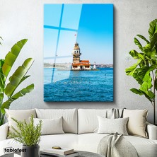 Tablofest Tamperli Cam Tablo Kız Kulesi ve Mavi Deniz Manzarası Şehir Mimari Tablo Duvar Dekoru