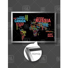 SML Tablo Ülke Isimleri Yazan Dünya Haritası World Map Yatay Çerçeveli Kanvas Tablo