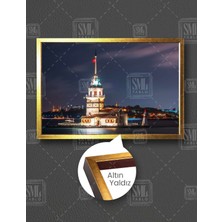 SML Tablo Kız Kulesi Istanbulun Simgesi Gece Manzarası Yatay Çerçeveli Kanvas Tablo