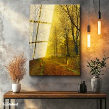 Tablofest Tamperli Cam Tablo J.A. Grimshaw Sonbahar Yolu Yürüyen Figür Gündoğumu Ressam Tablosu Dekoru