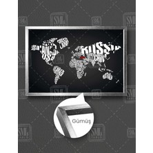 SML Tablo Dünya Haritası Ülke Isimleri Seyahat Rehberi Yatay Çerçeveli Kanvas Tablo