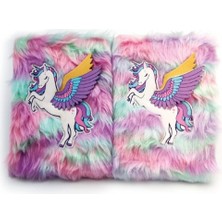 15X22 cm Kullanıma Uygun Unicorn Tasarımlı Peluş Hatıra Defteri