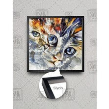 SML Tablo Renkli Kedi Kafası Yansıma Dekor Art Kare Çerçeveli Kanvas Tablo