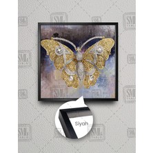 SML Tablo Altın Işlemeli Kelebek Gold Soyut Sanat Kare Çerçeveli Kanvas Tablo