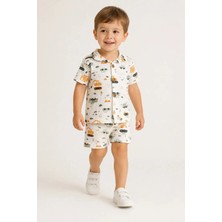 Aden Kids Kepçe Desenli Raporlu Erkek Çocuk Şortlu Pijama  Takımı