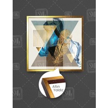 SML Tablo Altın Kuş Tüyü Geometrik Desenler Modern Lüks Dekor Kare Çerçeveli Kanvas Tablo