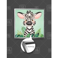 SML Tablo Bebek Zebra Tropikal Bitkiler Yeşil Fon Bebek Odası Ka Kare Çerçeveli Kanvas Tablo