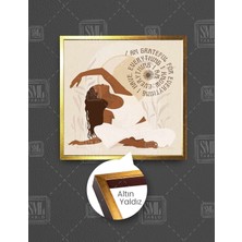 SML Tablo Yoga Yapan Kız Yogi Tipografik Motivasyon Minimal Boho Kare Çerçeveli Kanvas Tablo