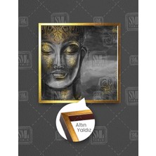 SML Tablo Buda Altın Mermer Heykel Dekor Meditasyon Huzur Arınma Kare Çerçeveli Kanvas Tablo