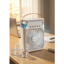 Venoria Masaüstü Mini Hava Soğutucu Nemlendirici Fan 3 Kademeli Hız Ayarlı Su Hazneli Buharlı 7 Renk LED Gece Işıklı Zaman Ayarlı Taşınabilir USB Vantilatör Beyaz