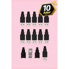 Tabis USB Konnektör Soket Erkek | 10 Adet | Lehimlenebilir Bağlayıcı | A Tipi | 4 Pin | Plastik