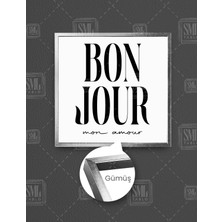 SML Tablo Bon Jour Mon Amour Tipografik Kare Çerçeveli Kanvas Tablo