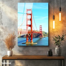 Tablofest Tamperli Cam Tablo San Francisco Kırmızı Köprü Kulesi Şehir Mimari Tablo Duvar Dekoru