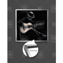 SML Tablo Gitar Çalan Siyah Şapkalı Adam Soyut Ilüstrasyon Dekoratif Kare Çerçeveli Kanvas Tablo