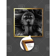 SML Tablo Ağaçlar Içinde Gözleri Kapalı Gümüş Takılı Afrikalı Kadın Ruj Dekor Kare Çerçeveli Kanvas Tablo