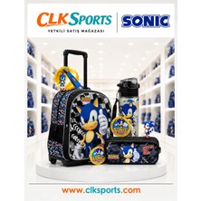 CLK Sports Sonic Lisanslı Çekçekli Okul Çantası , 2 Bölmeli Kalemlik - Suluk Matara Hediye