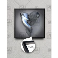 SML Tablo Birbirine Sarılan Öpüşen Metal Zincir Çift Aşk Love Kare Çerçeveli Kanvas Tablo