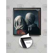 SML Tablo Ressam Rene Magritte Aşıklar Eseri Öpüşen Çift Sanat Kare Çerçeveli Kanvas Tablo