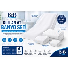 BB Kozmetik Kullan At Banyo Seti 4 Parça | 80X120 Duş Havlusu + 40X80 Saç Havlusu + 25X40 El & Ayak Havlusu)