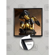 SML Tablo Gold Detaylı Kanatlı Heykel Kare Çerçeveli Kanvas Tablo