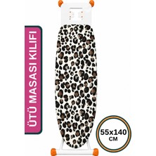 Asev Home Keçeli Ütü Masası Kılıfı 55X140 cm Ipli Masaya Göre Ayarlanabilir Leopar New