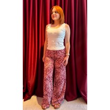 Jasminurgancy Kadın Beli Lastikli Desenli Bürümcük Bordo Pantolon