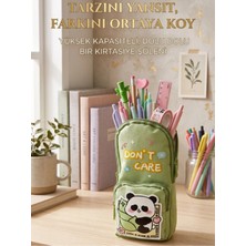 Dörtel Tedarik Panda Baskılı Kalem Çantası Yeşil Kalem Kutu