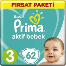 Prima Bebek Bezi Aktif Bebek 3 Beden 62 Adet Fırsat Paketi