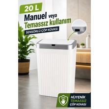 Depozee 20 Lt Beyaz Otomatik Hareket Sensörlü Akıllı Çöp Kovası Dekoratif ve Hijyenik Kullanım