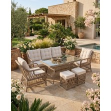 Relax Rattan Bahçe Balkon Masa Takımı (3-1-1) Puflu Açık Kahve