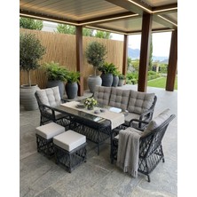 Relax Rattan Bahçe Balkon Masa Takımı (3-1-1) Puflu Antrasit