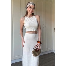 Dilay Gökoğlu Butik Ip Bağlamalı Gofre Bej Etek Takım