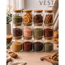Vesta Concept 12 Adet Vakumlu Bambu Kapaklı Sızdırmaz Cam Kavanoz Seti - 620 ml