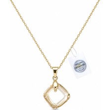 Brezza Lusso Jewelry 925 Ayar Swarovski Taşlı Kare 14MM Crystal Golden Shadow Kadın Gümüş Kolye