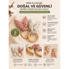 Reva Baby Bambu Ahşap Diş Kaşıyıcı – Çiçek Desenli Kumaşlı Bebek Dişlik